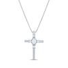 Thumbnail Image 0 of Oval-Cut Lab-Created Opal & Round-Cut White Lab-Created Sapphire Cross Necklace Sterling Silver 18"