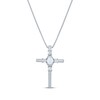 Thumbnail Image 1 of Oval-Cut Lab-Created Opal & Round-Cut White Lab-Created Sapphire Cross Necklace Sterling Silver 18"