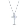 Thumbnail Image 2 of Oval-Cut Lab-Created Opal & Round-Cut White Lab-Created Sapphire Cross Necklace Sterling Silver 18"