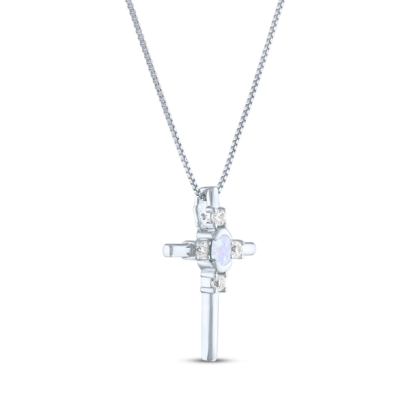 Main Image 2 of Oval-Cut Lab-Created Opal & Round-Cut White Lab-Created Sapphire Cross Necklace Sterling Silver 18"