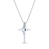 Thumbnail Image 2 of Oval-Cut Lab-Created Opal & Round-Cut White Lab-Created Sapphire Cross Necklace Sterling Silver 18"