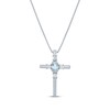 Thumbnail Image 1 of Oval-Cut Aquamarine & Round-Cut White Lab-Created Sapphire Cross Necklace Sterling Silver 18"