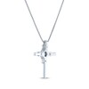 Thumbnail Image 3 of Oval-Cut Aquamarine & Round-Cut White Lab-Created Sapphire Cross Necklace Sterling Silver 18"