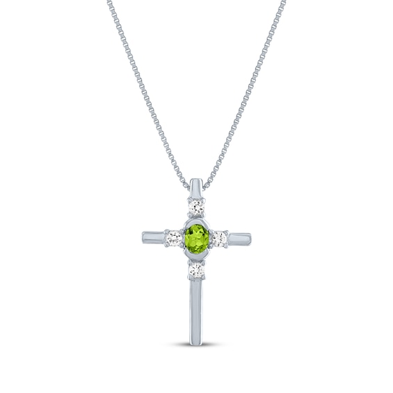 Oval-Cut Peridot & Round-Cut White Lab-Created Sapphire Cross Necklace Sterling Silver 18"