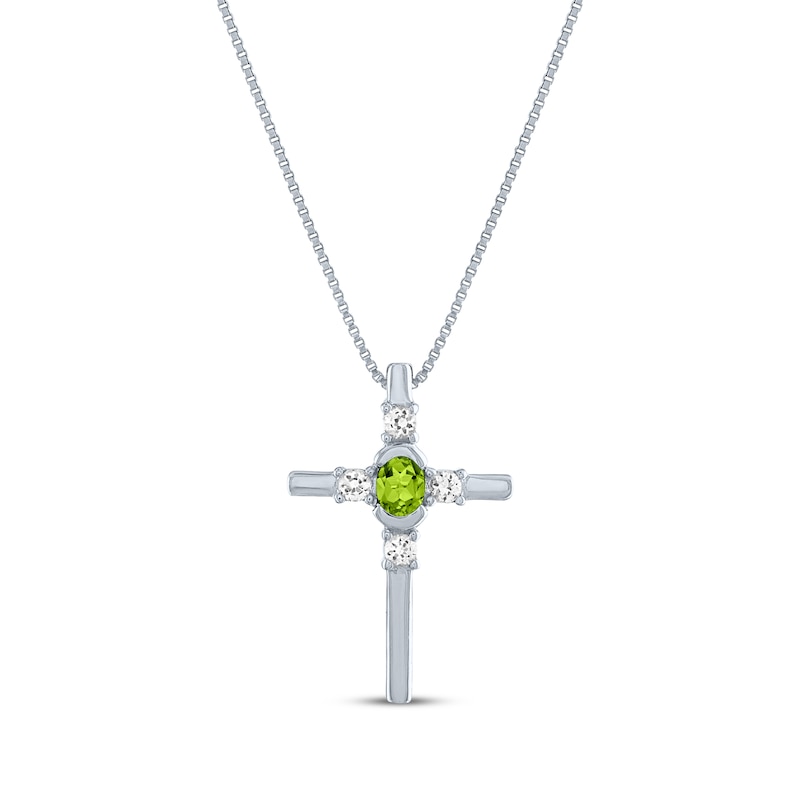 Main Image 1 of Oval-Cut Peridot & Round-Cut White Lab-Created Sapphire Cross Necklace Sterling Silver 18"