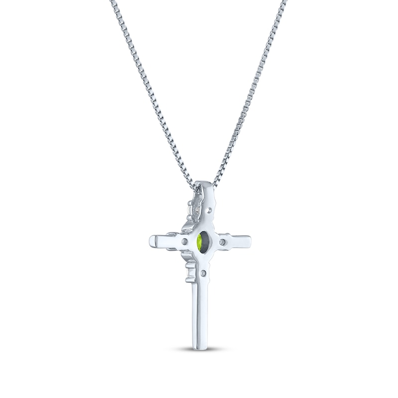 Main Image 3 of Oval-Cut Peridot & Round-Cut White Lab-Created Sapphire Cross Necklace Sterling Silver 18"