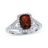 Thumbnail Image 1 of Cushion-Cut Garnet & White Lab-Created Sapphire Ring Sterling Silver