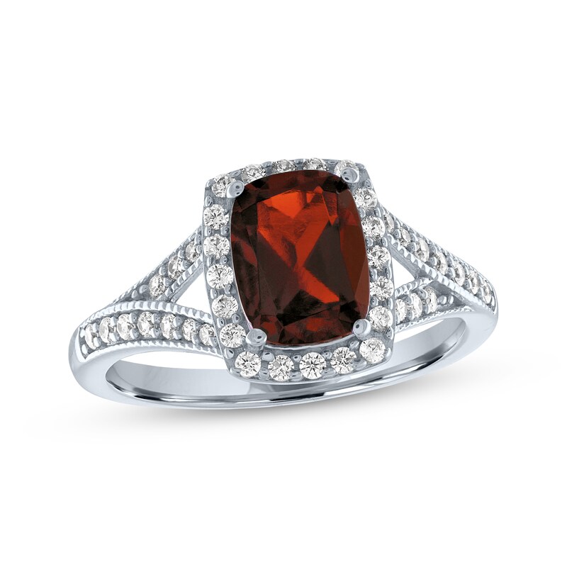 Main Image 1 of Cushion-Cut Garnet & White Lab-Created Sapphire Ring Sterling Silver