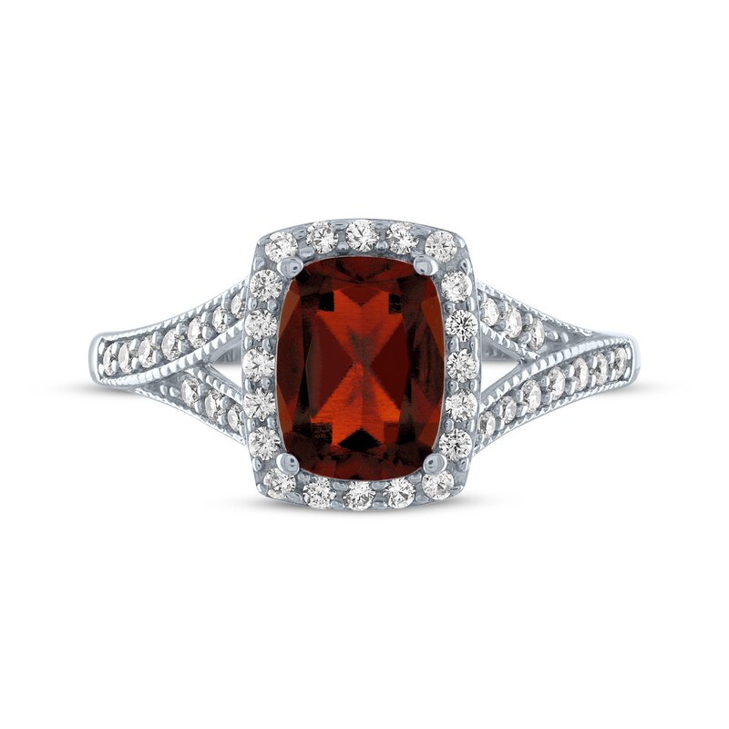 Main Image 3 of Cushion-Cut Garnet & White Lab-Created Sapphire Ring Sterling Silver