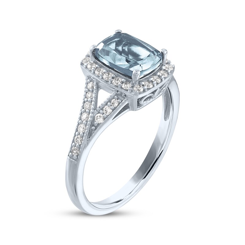Main Image 2 of Cushion-Cut Aquamarine & White Lab-Created Sapphire Ring Sterling Silver