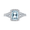 Thumbnail Image 3 of Cushion-Cut Aquamarine & White Lab-Created Sapphire Ring Sterling Silver