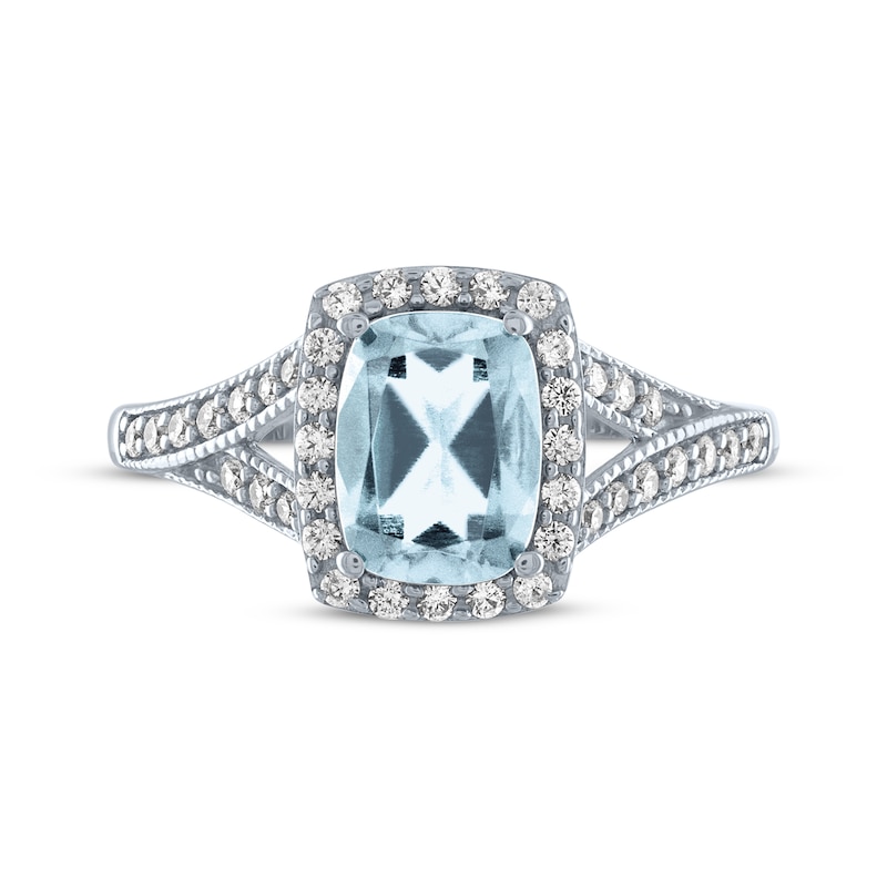Main Image 3 of Cushion-Cut Aquamarine & White Lab-Created Sapphire Ring Sterling Silver