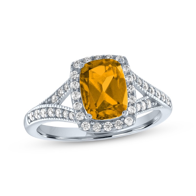 Main Image 1 of Cushion-Cut Citrine & White Lab-Created Sapphire Ring Sterling Silver