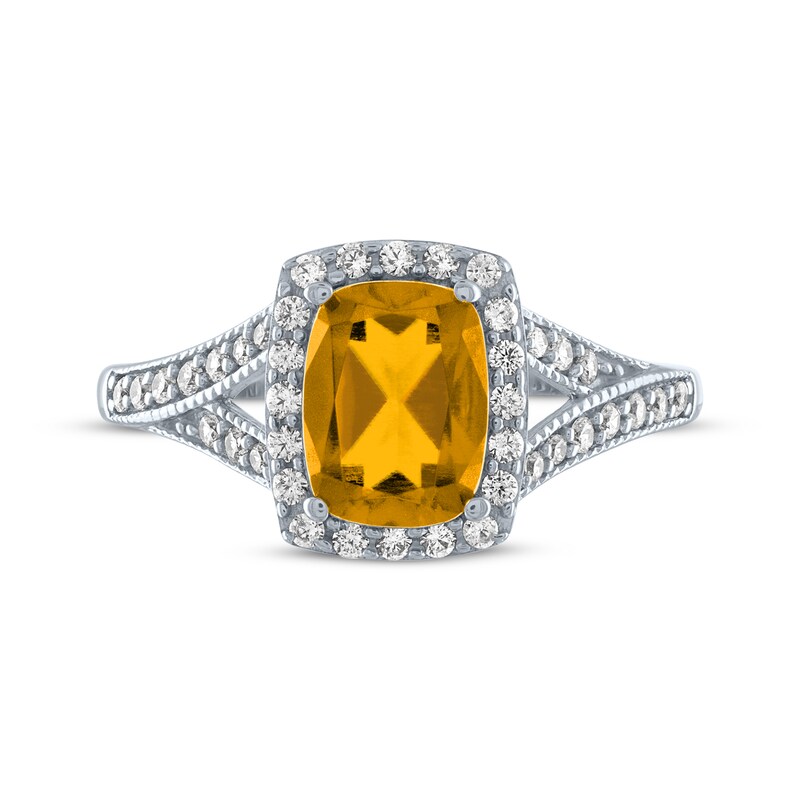 Main Image 3 of Cushion-Cut Citrine & White Lab-Created Sapphire Ring Sterling Silver