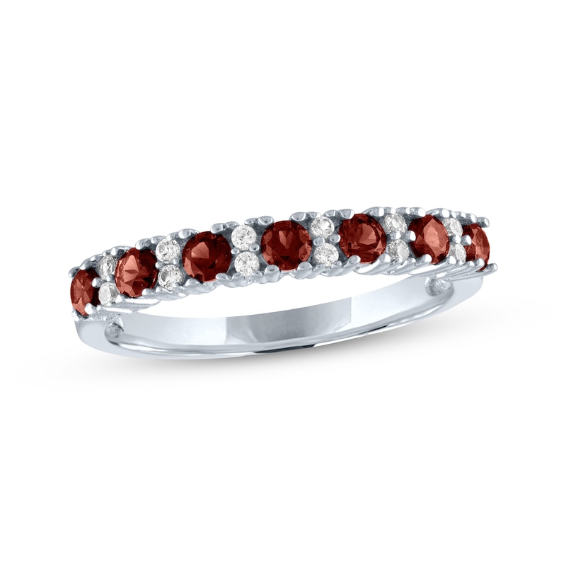 Main Image 1 of Garnet & White Lab-Created Sapphire Stackable Ring Sterling Silver