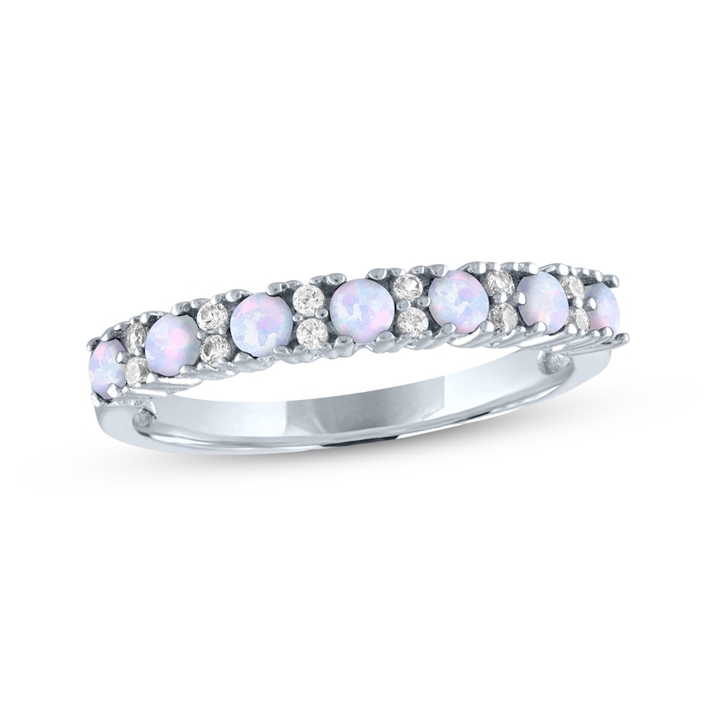 Main Image 1 of Lab-Created Opal & White Lab-Created Sapphire Stackable Ring Sterling Silver
