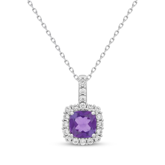 Cushion-Cut Amethyst & White Lab-Created Sapphire Necklace Sterling Silver 18"