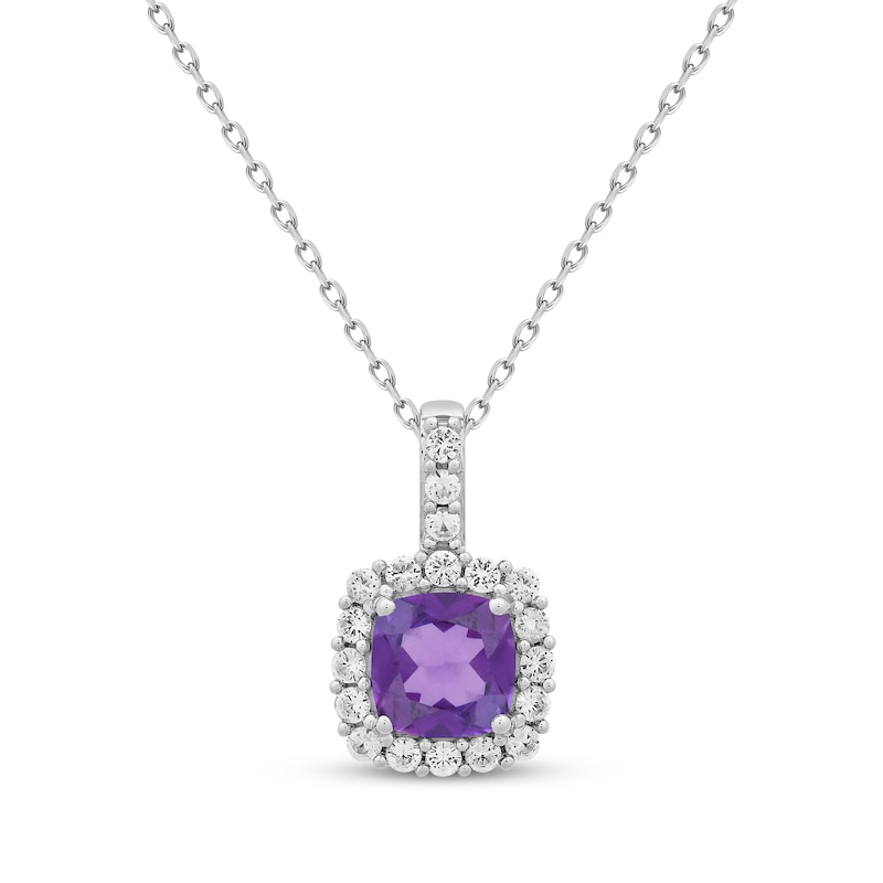 Main Image 1 of Cushion-Cut Amethyst & White Lab-Created Sapphire Necklace Sterling Silver 18"