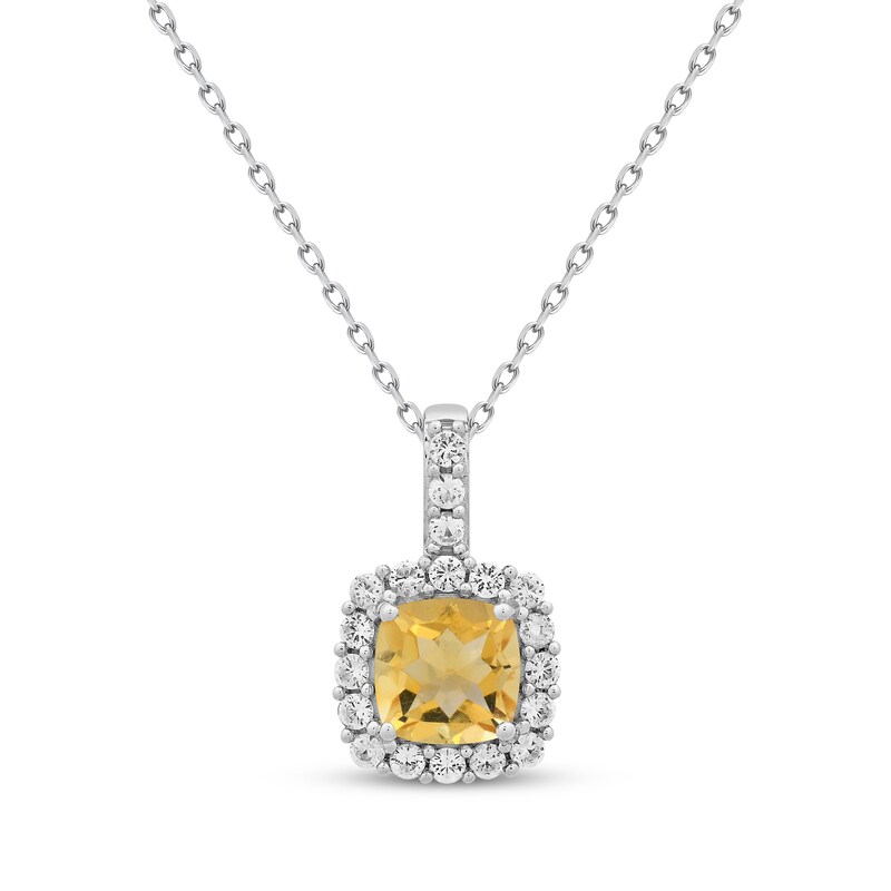 Sterling Silver Cushion Cut Citrine & Diamond Pendant 18