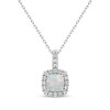 Thumbnail Image 1 of Cushion-Cut Lab-Created Opal & White Lab-Created Sapphire Necklace Sterling Silver 18"