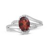 Thumbnail Image 0 of Oval-Cut Garnet & White Lab-Created Sapphire Bypass Ring Sterling Silver