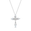 Thumbnail Image 1 of Marquise-Cut Lab-Created Opal & White Lab-Created Sapphire Cross Necklace Sterling Silver 18"