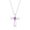 Thumbnail Image 1 of Oval-Cut Amethyst & White Lab-Created Sapphire Looping Cross Necklace Sterling Silver 18"