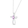Thumbnail Image 2 of Oval-Cut Amethyst & White Lab-Created Sapphire Looping Cross Necklace Sterling Silver 18"