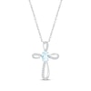 Thumbnail Image 1 of Oval-Cut Aquamarine & White Lab-Created Sapphire Looping Cross Necklace Sterling Silver 18"