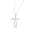 Thumbnail Image 2 of Oval-Cut Aquamarine & White Lab-Created Sapphire Looping Cross Necklace Sterling Silver 18"