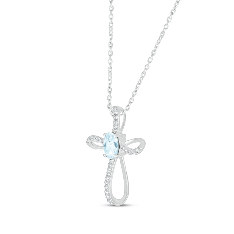 Main Image 2 of Oval-Cut Aquamarine & White Lab-Created Sapphire Looping Cross Necklace Sterling Silver 18"