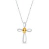 Thumbnail Image 1 of Oval-Cut Citrine & White Lab-Created Sapphire Looping Cross Necklace Sterling Silver 18"