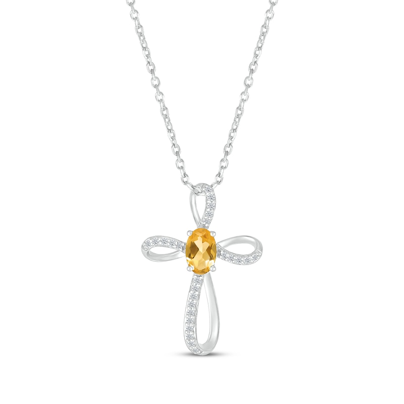 Main Image 1 of Oval-Cut Citrine & White Lab-Created Sapphire Looping Cross Necklace Sterling Silver 18"