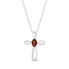 Thumbnail Image 1 of Oval-Cut Garnet & White Lab-Created Sapphire Looping Cross Necklace Sterling Silver 18&quot;
