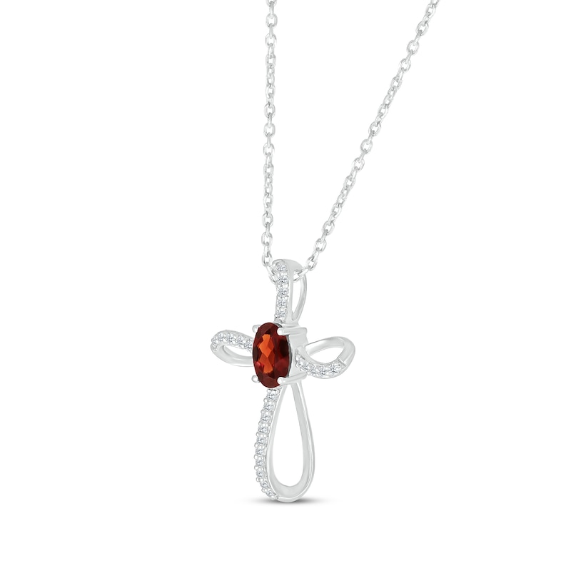 Main Image 2 of Oval-Cut Garnet & White Lab-Created Sapphire Looping Cross Necklace Sterling Silver 18&quot;