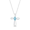 Thumbnail Image 0 of Oval-Cut Swiss Blue Topaz & White Lab-Created Sapphire Looping Cross Necklace Sterling Silver 18"