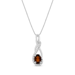 Oval-Cut Garnet & White Lab-Created Sapphire Twist Drop Necklace Sterling Silver 18"