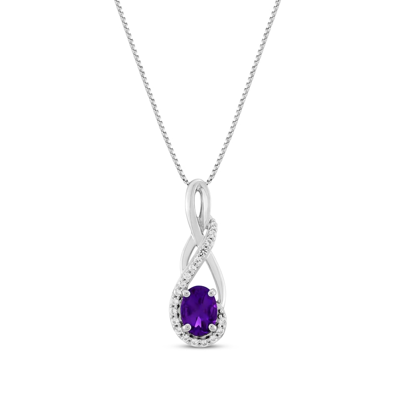 Main Image 1 of Oval-Cut Amethyst & White Lab-Created Sapphire Twist Drop Necklace Sterling Silver 18"