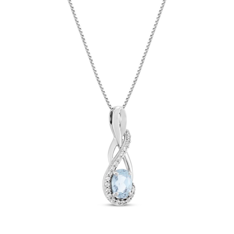 Main Image 2 of Oval-Cut Aquamarine & White Lab-Created Sapphire Twist Drop Necklace Sterling Silver 18"