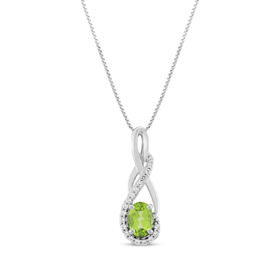 Oval-Cut Peridot & White Lab-Created Sapphire Twist Drop Necklace Sterling Silver 18"