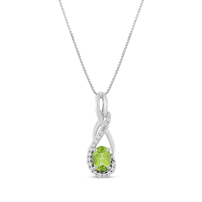 Main Image 1 of Oval-Cut Peridot & White Lab-Created Sapphire Twist Drop Necklace Sterling Silver 18"