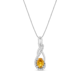 Oval-Cut Citrine & White Lab-Created Sapphire Twist Drop Necklace Sterling Silver 18"