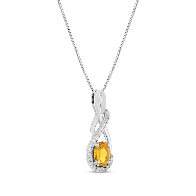 Main Image 2 of Oval-Cut Citrine & White Lab-Created Sapphire Twist Drop Necklace Sterling Silver 18"