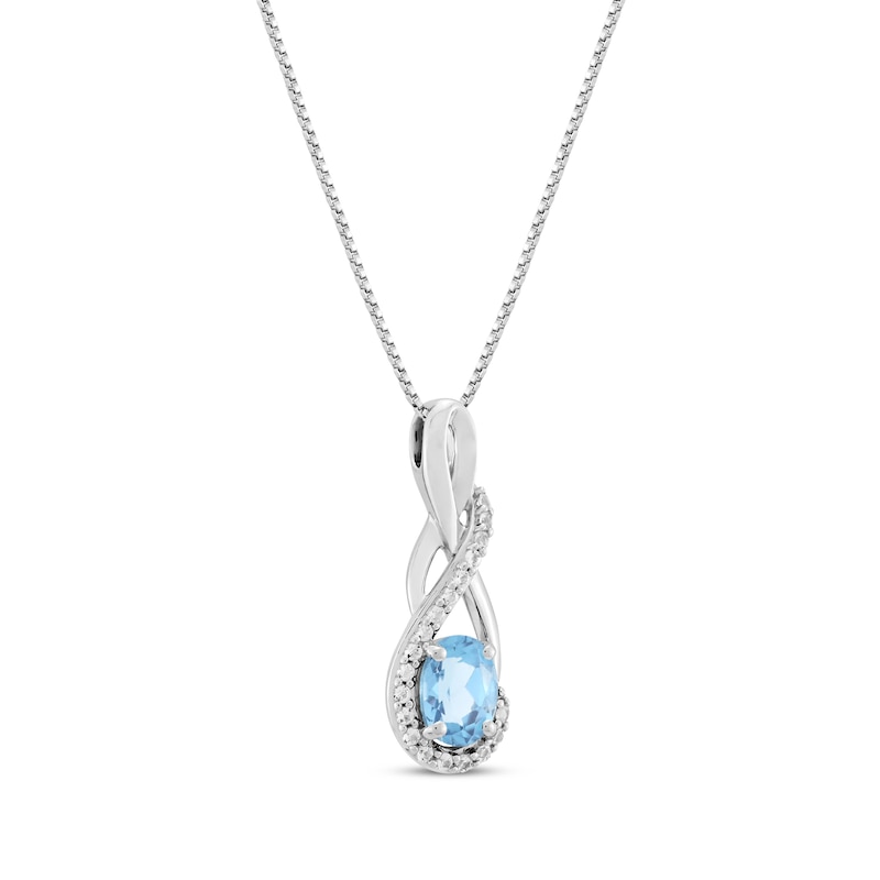 Main Image 2 of Oval-Cut Swiss Blue Topaz & White Lab-Created Sapphire Twist Drop Necklace Sterling Silver 18"