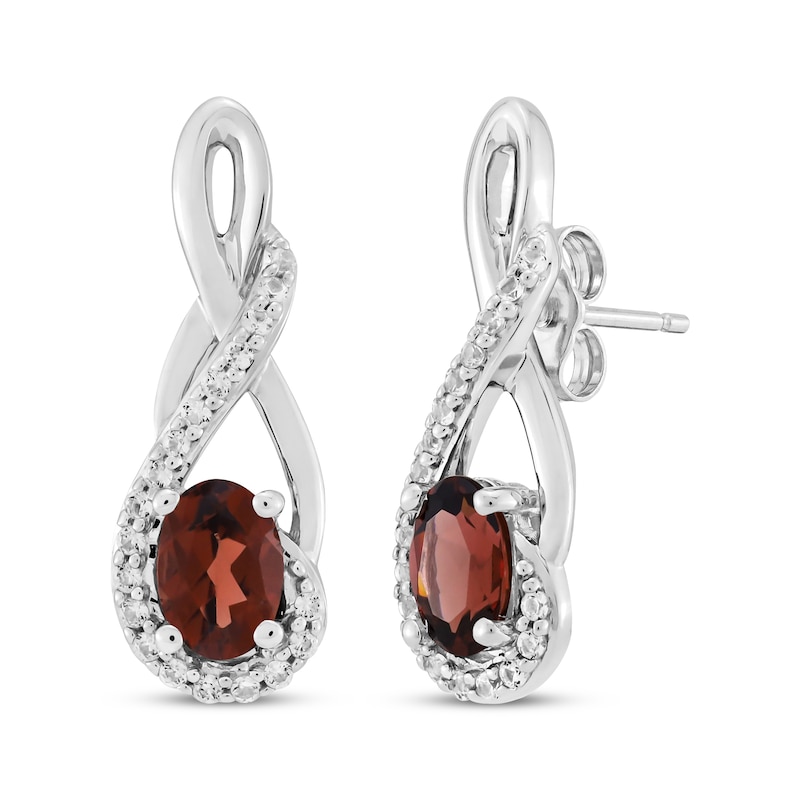 Main Image 1 of Oval-Cut Garnet & White Lab-Created Sapphire Twist Drop Earrings Sterling Silver