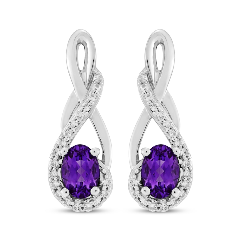 Main Image 2 of Oval-Cut Amethyst & White Lab-Created Sapphire Twist Drop Earrings Sterling Silver