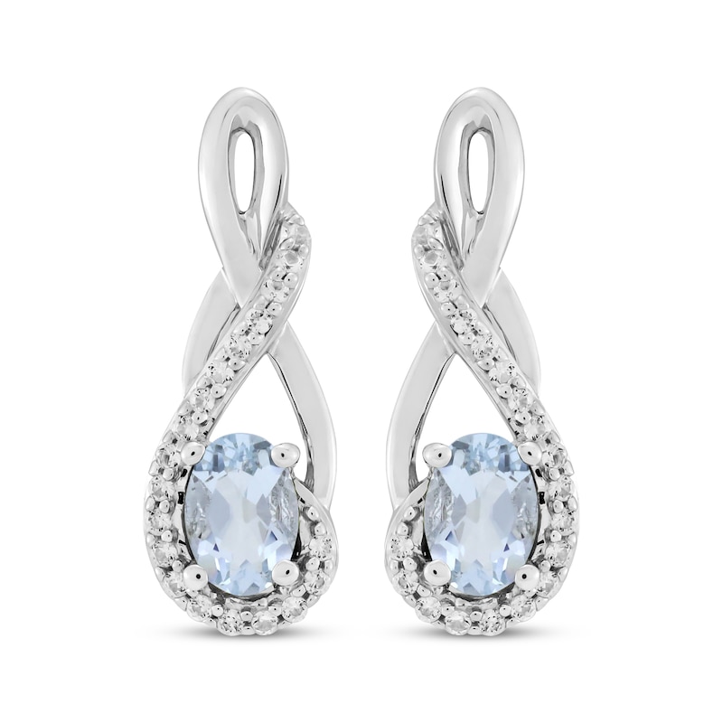 Main Image 2 of Oval-Cut Aquamarine & White Lab-Created Sapphire Twist Drop Earrings Sterling Silver