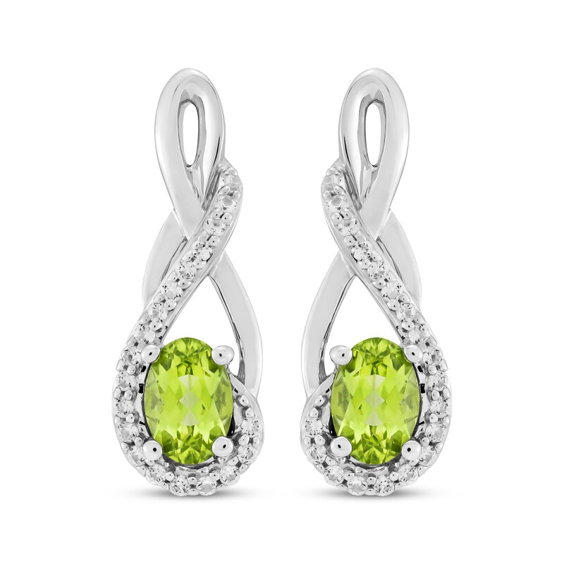 Main Image 2 of Oval-Cut Peridot & White Lab-Created Sapphire Twist Drop Earrings Sterling Silver