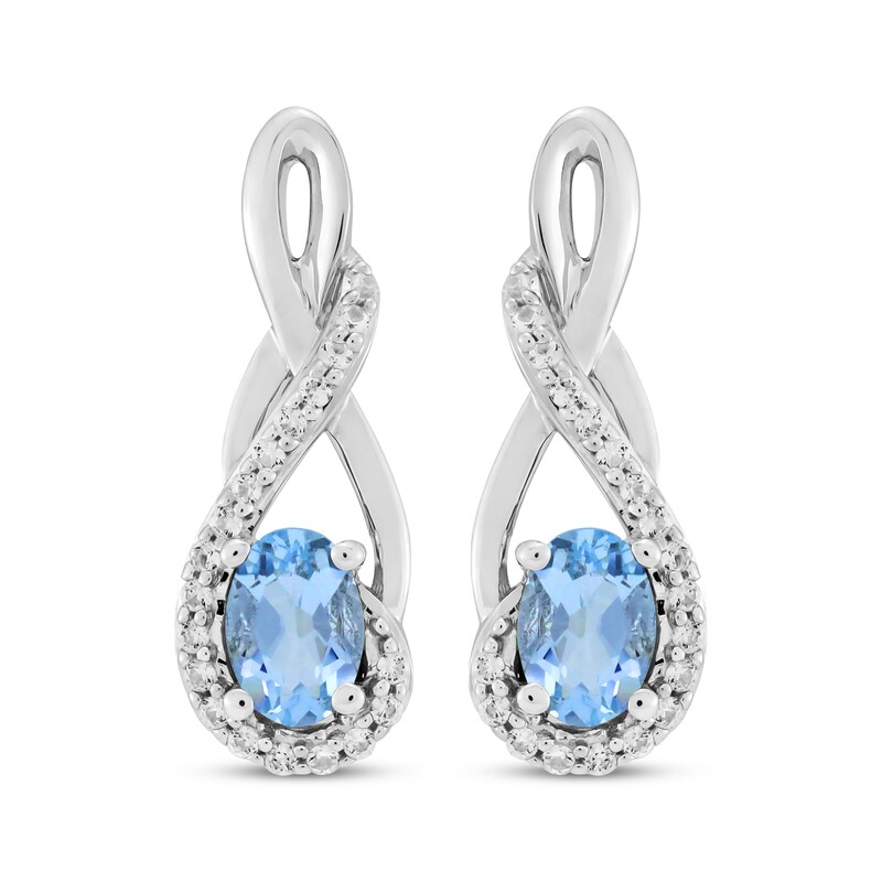 Main Image 2 of Oval-Cut Swiss Blue Topaz & White Lab-Created Sapphire Twist Drop Earrings Sterling Silver