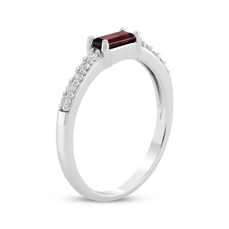 Main Image 2 of Baguette-Cut Garnet & White Lab-Created Sapphire Ring Sterling Silver